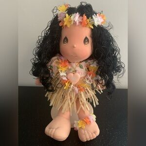 Vintage Hawaiian Doll with Black Hair and Floral Outfit